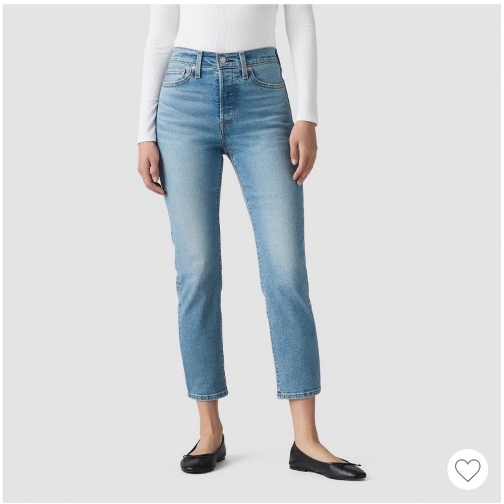 Levis Wedgie Straight High Rise Raw Hem Jeans Medium Wash Blue Denim 30